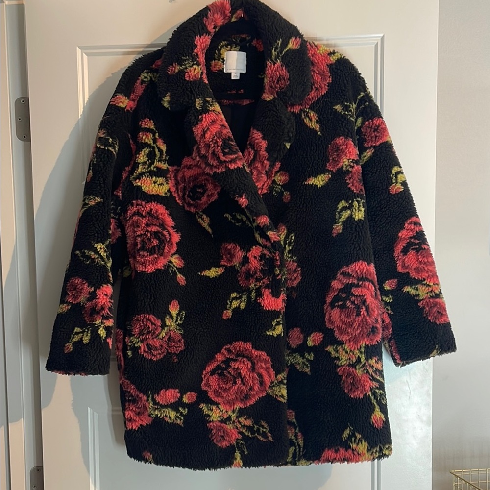 Anthropologie Floral Black and Red Women's Coat